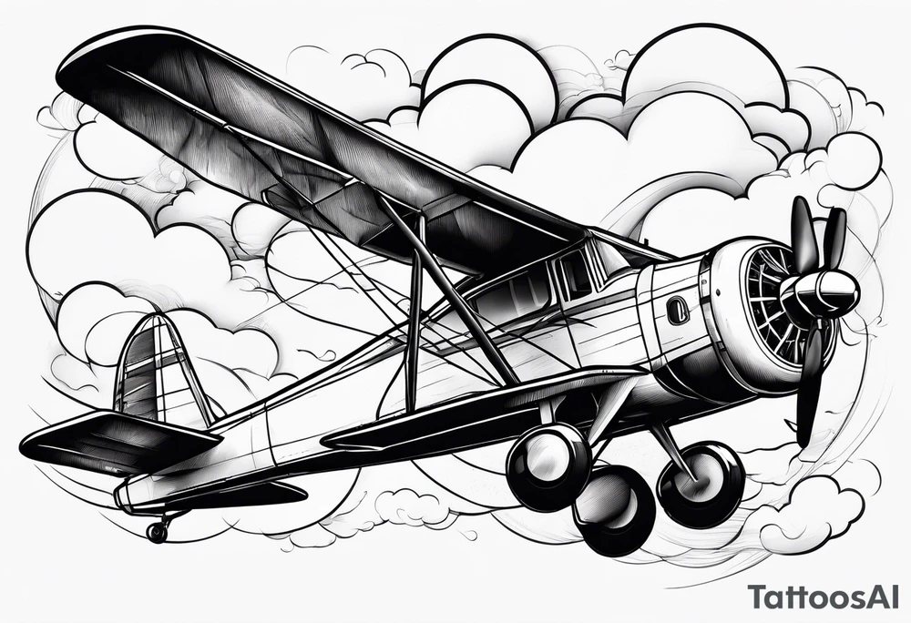 sketch of adventure plane in perspective from the bottom tattoo idea