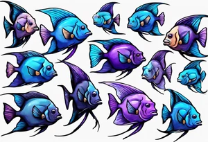 blue and purple angelfish tattoo idea