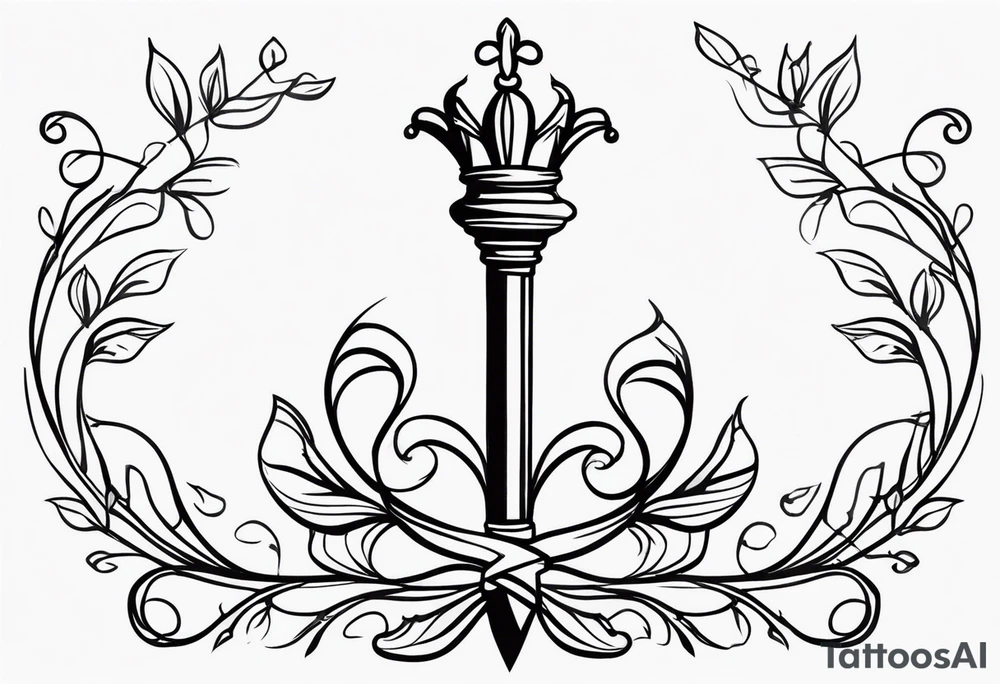 feminine scepter with vines and a crown tattoo idea