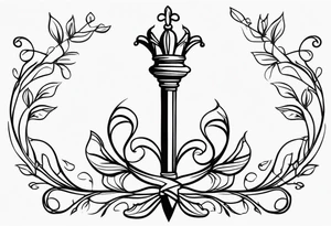 feminine scepter with vines and a crown tattoo idea