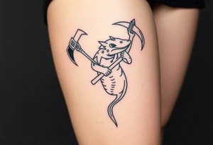 line work axolotl holding an axe tattoo idea