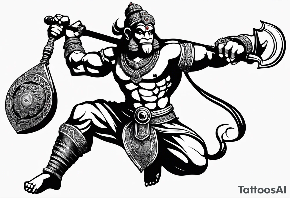 hanuman flying holding his mace (no wings) tattoo idea