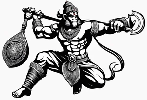 hanuman flying holding his mace (no wings) tattoo idea