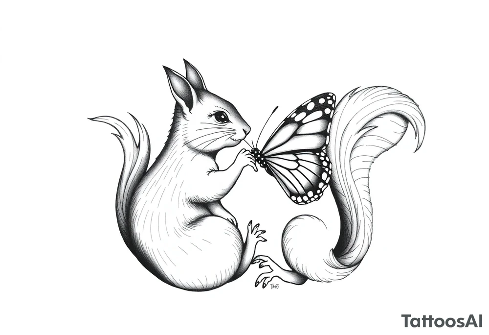 Squirrel kissing butterfly tattoo idea