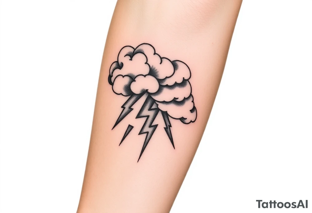 Black & gray storm clouds with lightning bolts tattoo idea
