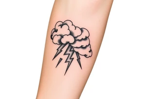 Black & gray storm clouds with lightning bolts tattoo idea