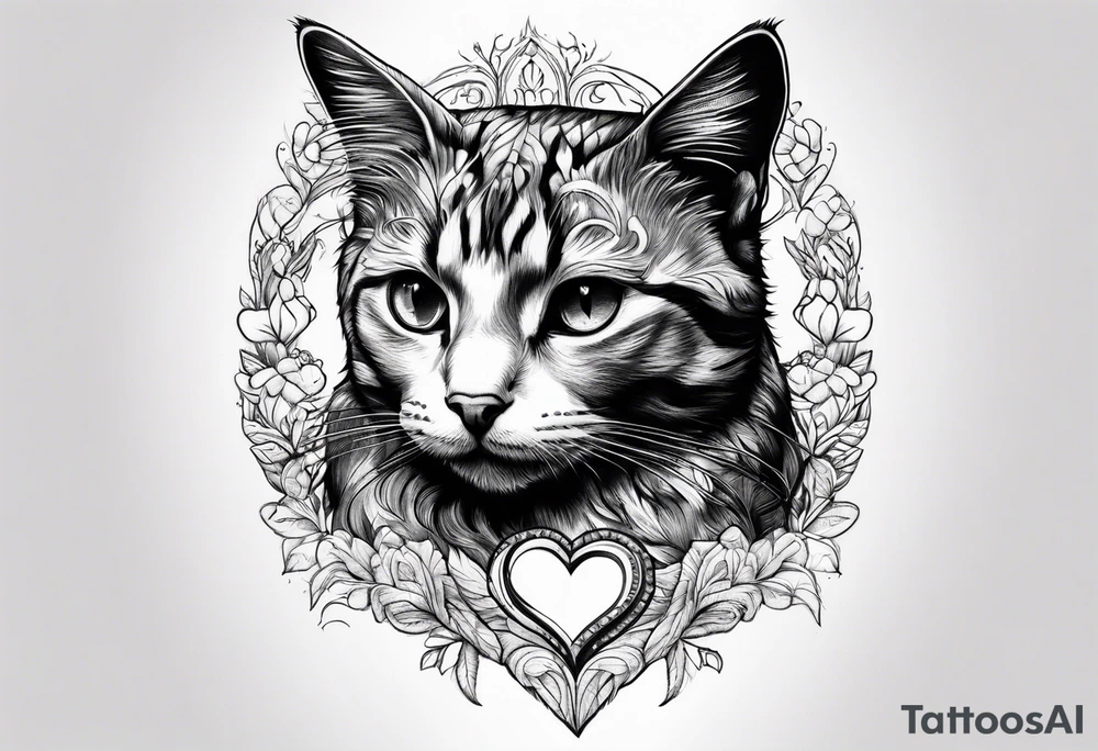 Cat hugging a heart tattoo idea