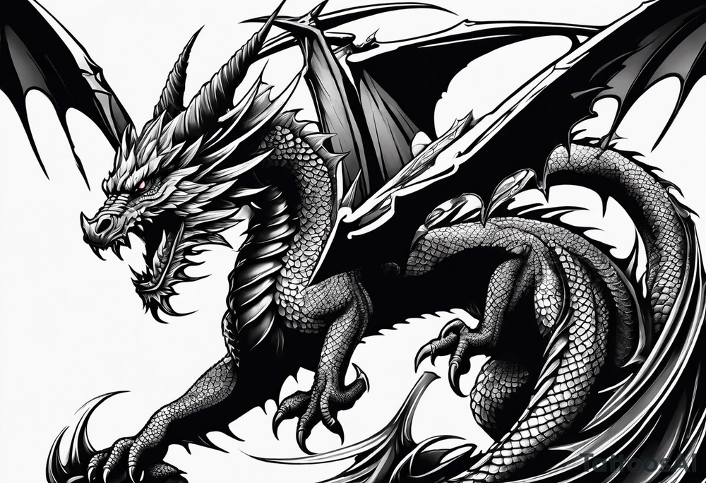 A dragon with one angel wing and one devil wing tattoo idea A dragon with one angel wing and one devil wing tattoo idea