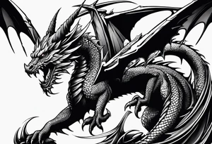 A dragon with one angel wing and one devil wing tattoo idea