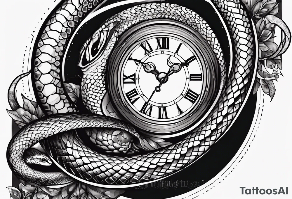 snake eye with clock tattoo idea