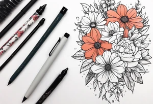 pen wrapped in flowers tattoo idea