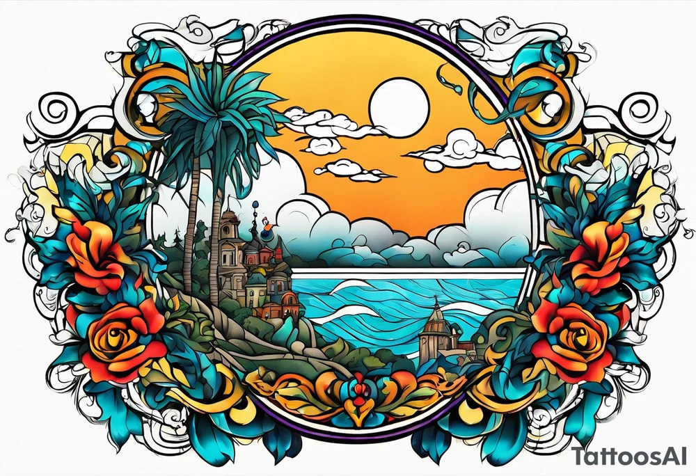The name “Inez” with clouds backgroud tattoo idea