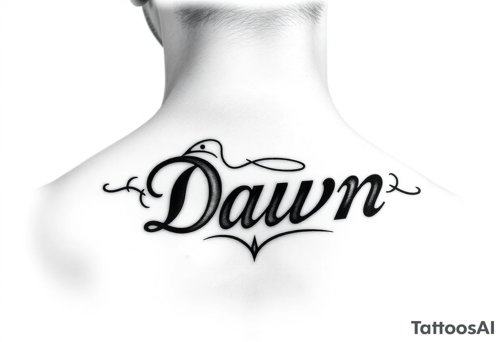 Crown name Dawn on side of neck tattoo idea