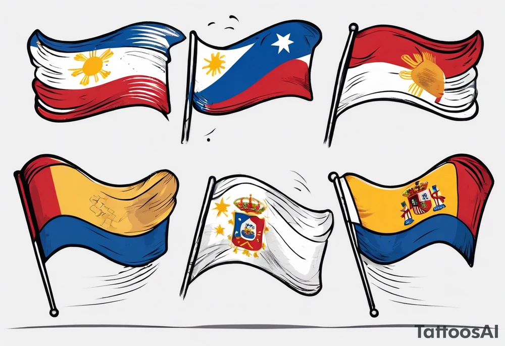 A single waving flag that is the Philippine flag to the left and the Spanish flag to the right tattoo idea