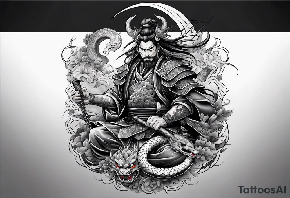 Japanese samurai -style tattoo with snake and demons tattoo idea Japanese samurai -style tattoo with snake and demons tattoo idea