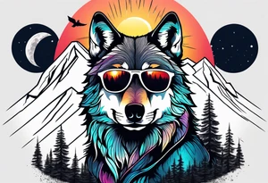Wolf wearing sunglasses
Mountain peaks
Dark forest
Sunset
Moon tattoo idea