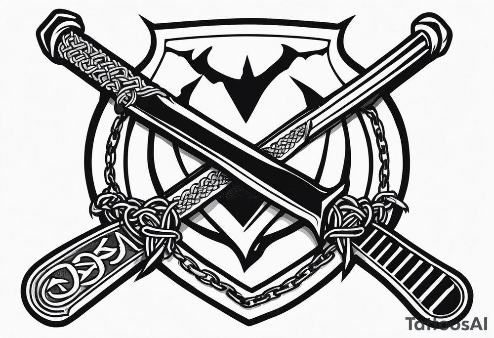 Valhalla sword shield barb wire chain tattoo idea
