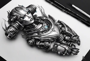 a robotic tattoo on the right arm tattoo idea