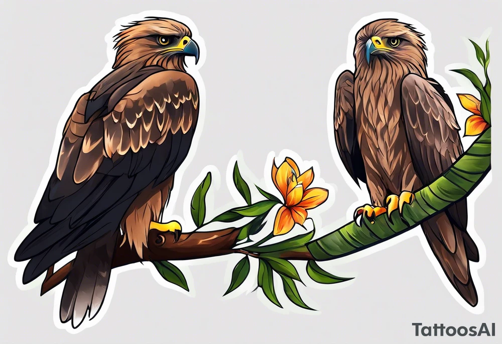 I want a tattoo for my daughter, her name is Daya which means black kite. I also love natur and I'm a climate change activist. Make the black kite soft, little more child like. For small tattoo. Lass details. Add climate element's. Colorfull and happy tattoo idea