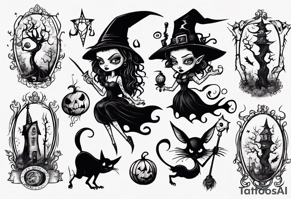 a Tim Burton-style witch tattoo idea