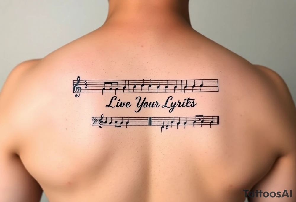 sheet music with the first 1 minute of Santana's song samba pa ti with the phrase "Live Your Lyrics" in fancy cursive between the top and bottom staves tattoo idea