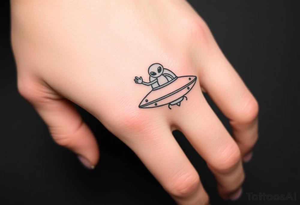 Small UFO ship with a waving alien 👽 tattoo idea