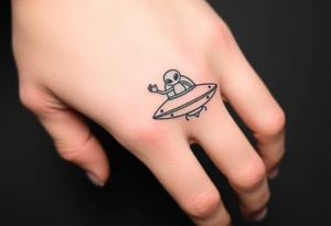 Small UFO ship with a waving alien 👽 tattoo idea