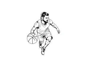 A guy dribbling a basketball with headphones on tattoo idea