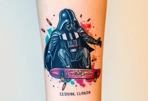 Darth Vader skateboarding > bullets > in loving memory > colors > god > futuristic 
add words "Darth Carter" on skateboard
add date 12/29/88-01/06/24 tattoo idea
