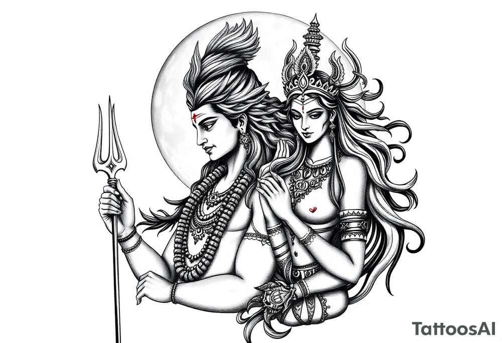 Lord Shiva, Godess Kali, Godess Lilith Together with the moon in the background tattoo idea