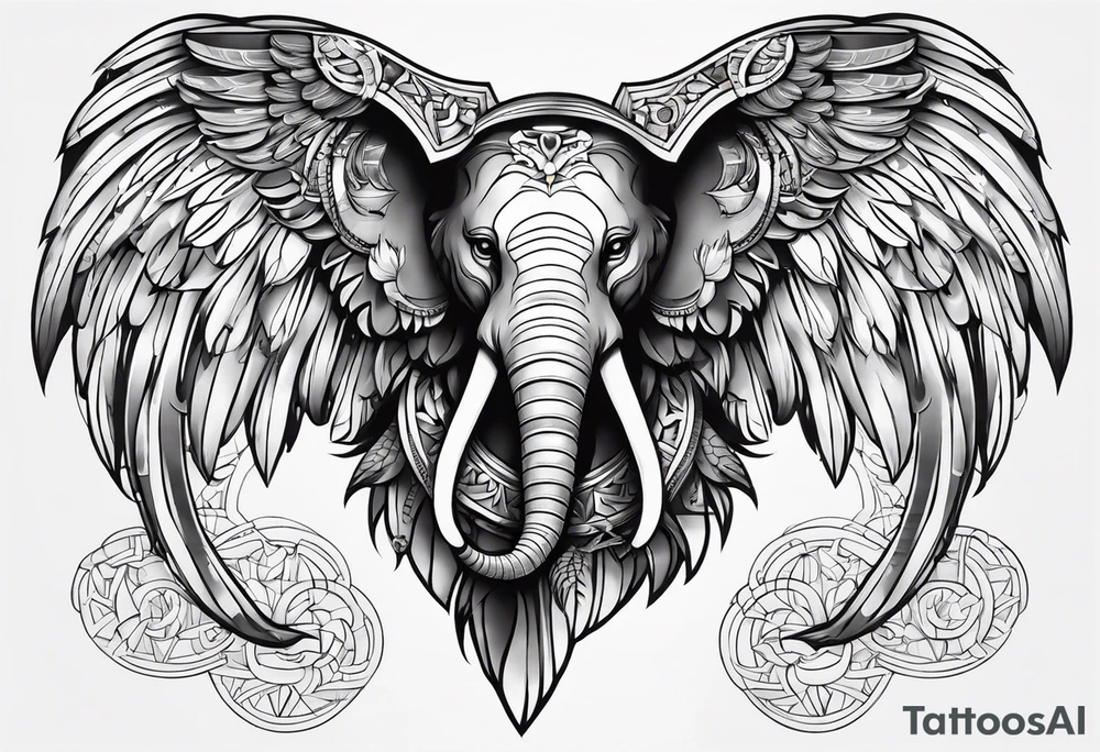 Create a Chest Piece Tattoo that covers half of the chest which includes a combination of an eagle and an elephant tattoo idea
