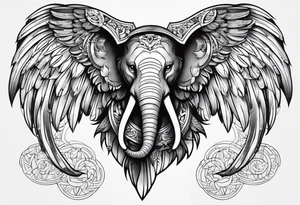 Create a Chest Piece Tattoo that covers half of the chest which includes a combination of an eagle and an elephant tattoo idea