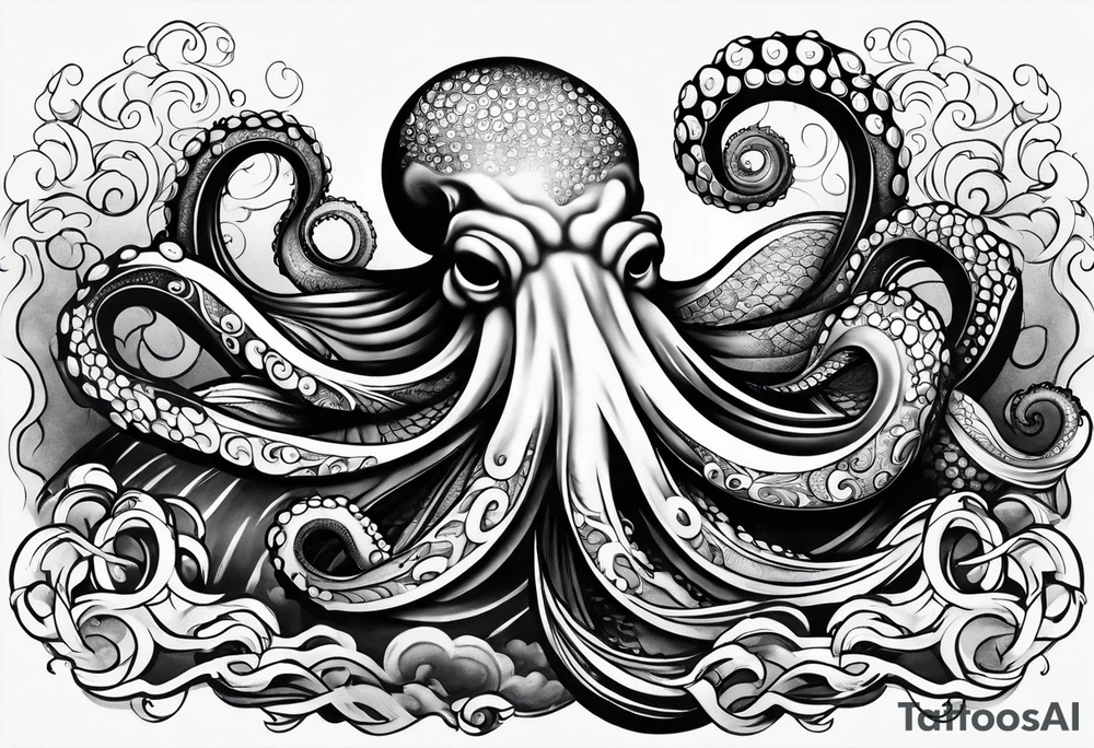 Octopus peaceful waves tattoo idea