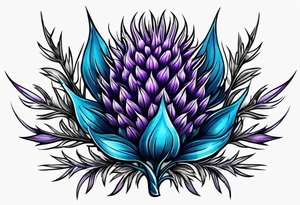 Thin vertical Purple thistle and blue thistle tattoo idea