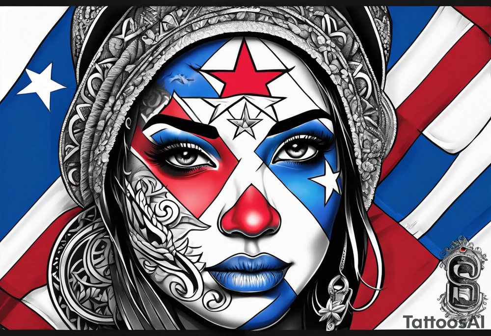 Puerto Rican tattoo with coqui wearing a Puerto Rican flag with the colors fading into black and white on the flag tattoo idea