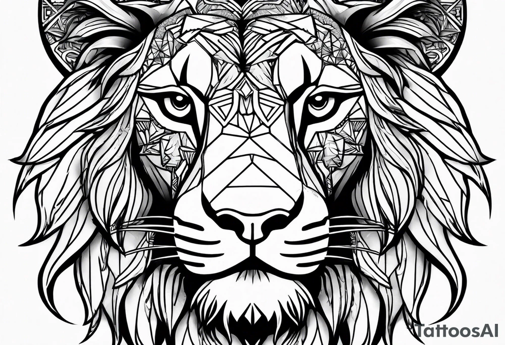The Face of marcus aurelius with the lower left half missing. He is looking slightly away at 25 degrees. Geometric symbols framing the background. The background has small color splashes of red and purple. tattoo idea
