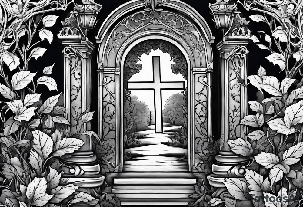 Leafy vines with grave yard tattoo idea
