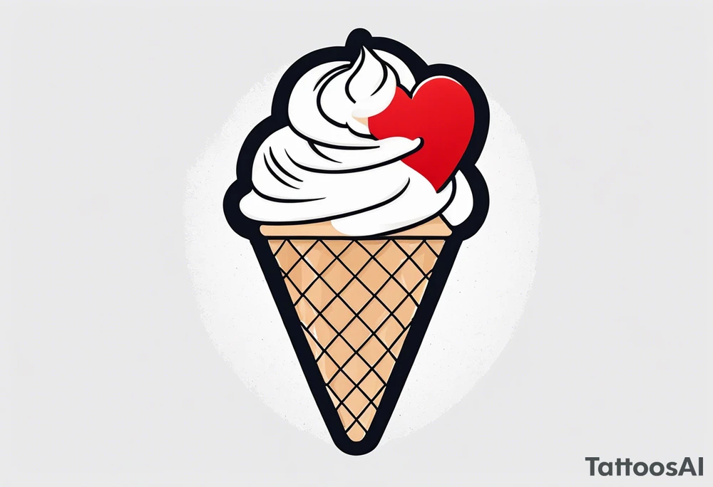 ice cream cone with one round scoop of ice cream and a red heart tattoo idea