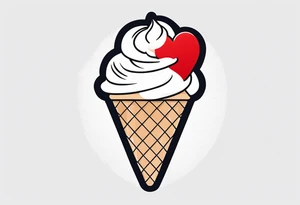 ice cream cone with one round scoop of ice cream and a red heart tattoo idea
