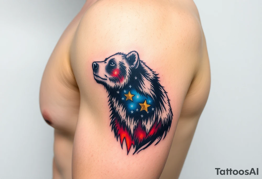 A Bear with a Starry Sky in Its Fur
 (only red , blue and black are possible colors) tattoo idea