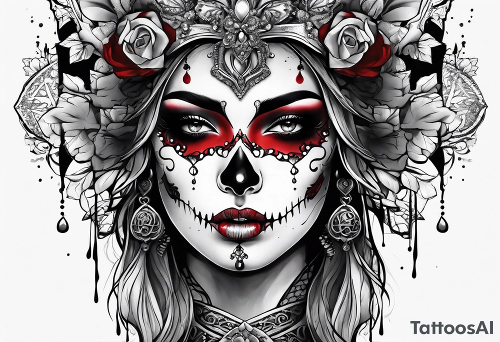 Bloody bandage woman face magic skulls tattoo idea