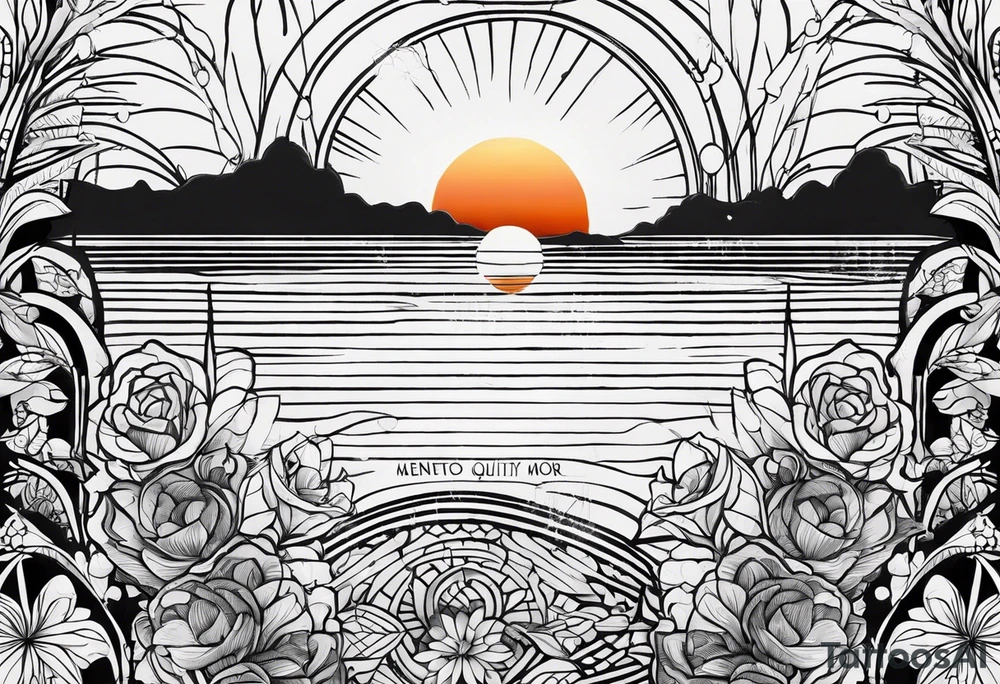 Simple tattoo of a sunset with the inscription Memento mori tattoo idea