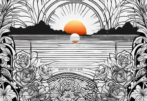Simple tattoo of a sunset with the inscription Memento mori tattoo idea