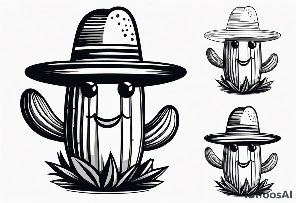 Cactus wearing a sombrero black and grey tattoo idea