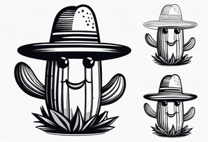 Cactus wearing a sombrero black and grey tattoo idea