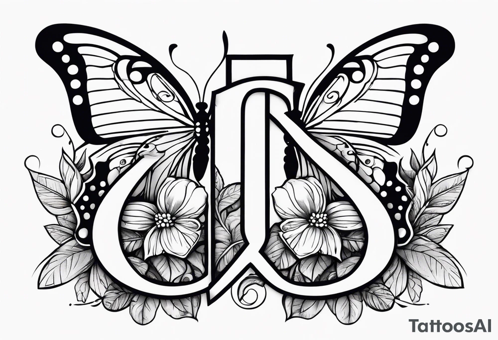 The initials R and S with a butterfly and the date 06/11/2010 tattoo idea
