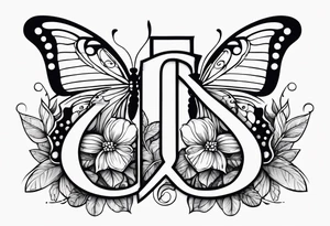 The initials R and S with a butterfly and the date 06/11/2010 tattoo idea