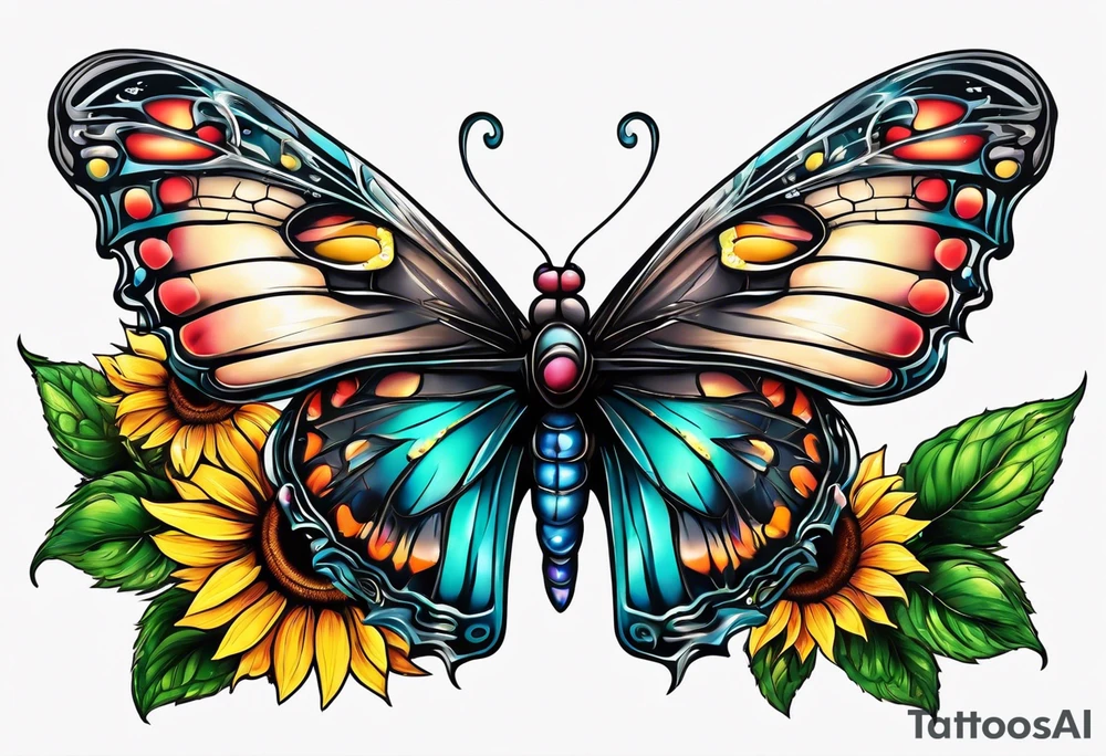 animal butterfly , flower rose, sunflower, tattoo idea