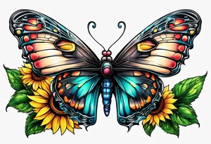 animal butterfly , flower rose, sunflower, tattoo idea