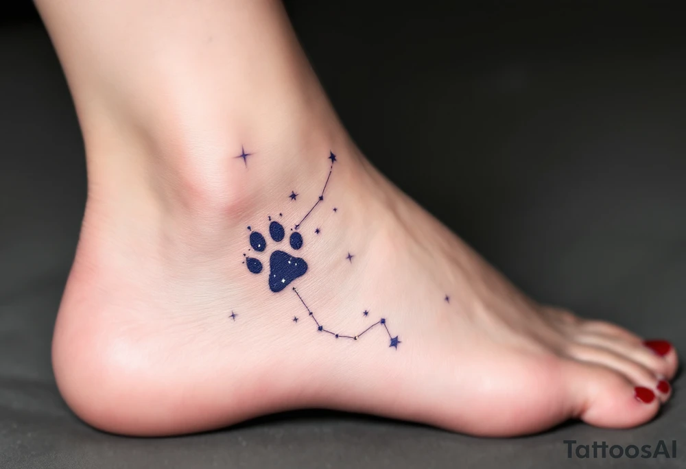 Constellation Paw Prints – Star-like dots connected in the shape of cat paws, done in midnight blue and white ink, mapping your celestial bond. tattoo idea